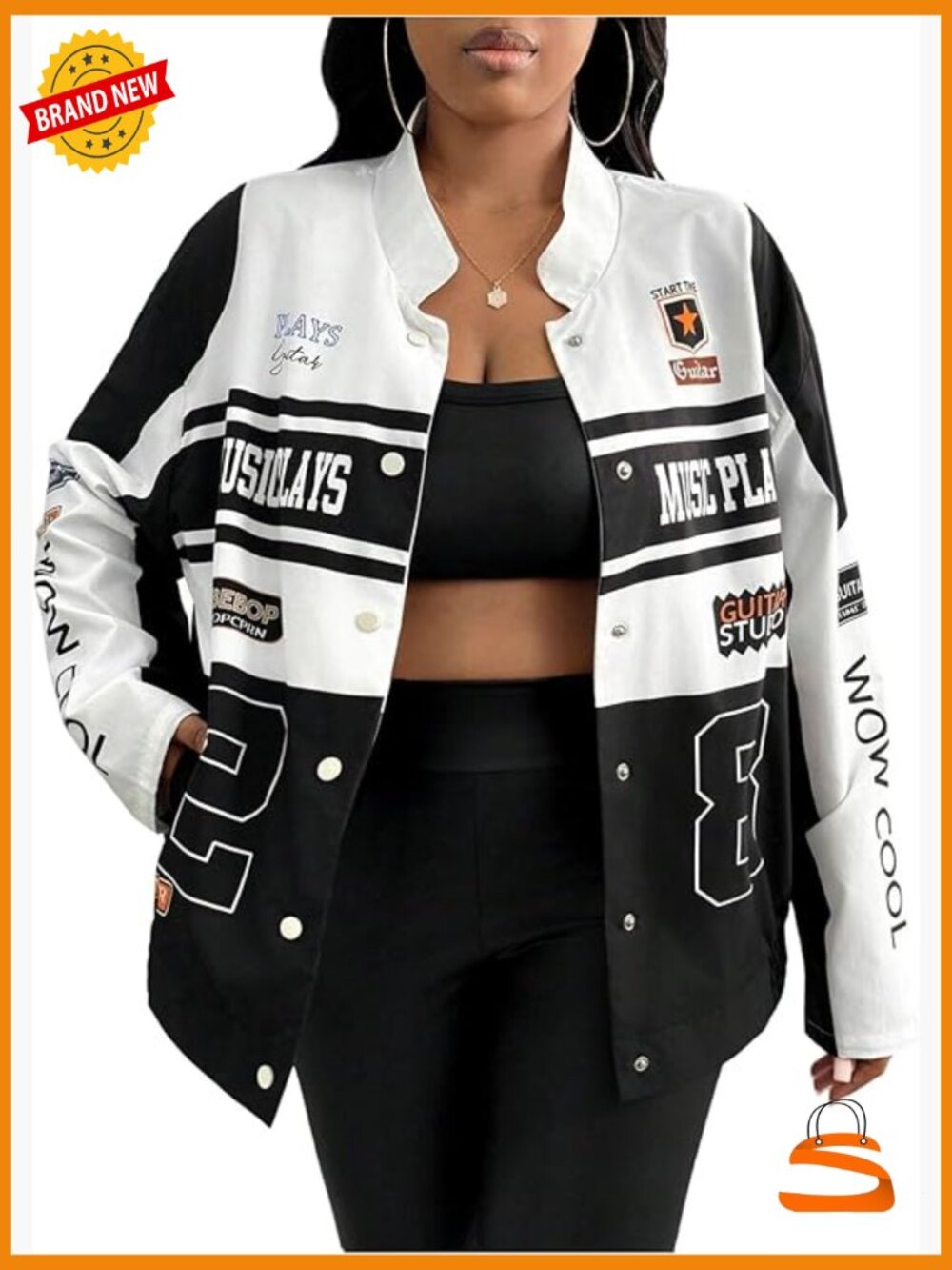 Plus Size Oversized Varsity Jacket Graphic Print Y2k Racing Bomber